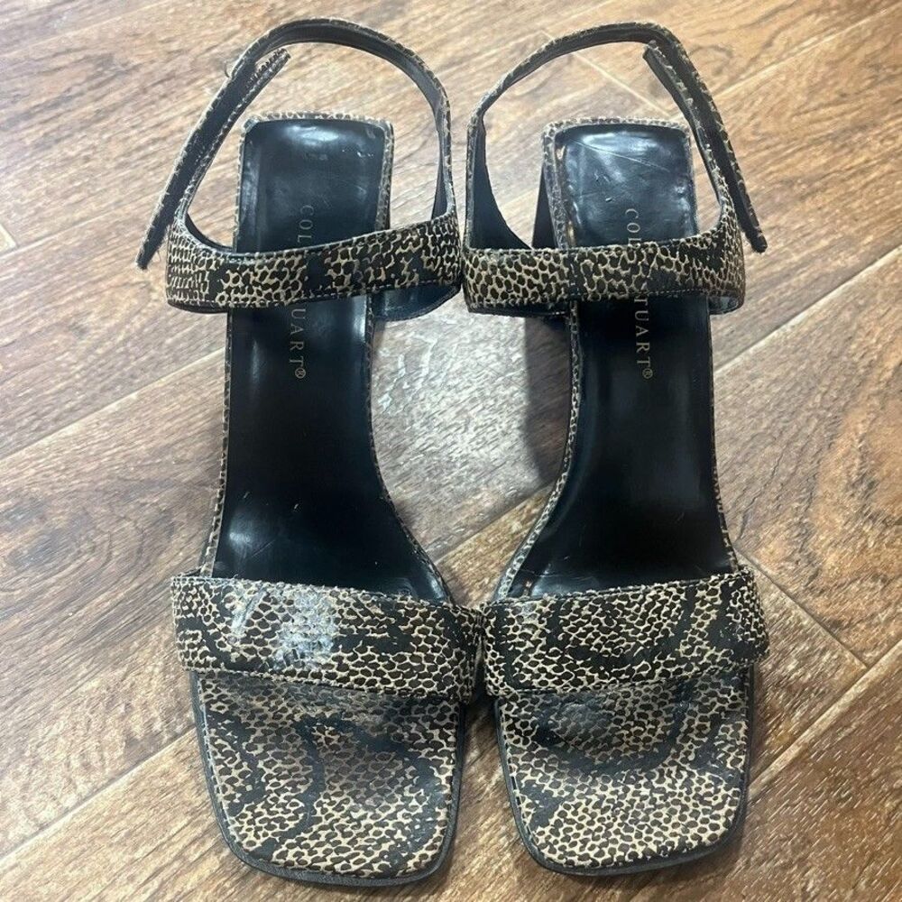 Collin Stuart Snakeskin Block Heel Sandal Size 8 Square Toe Stappy Leather Ankle